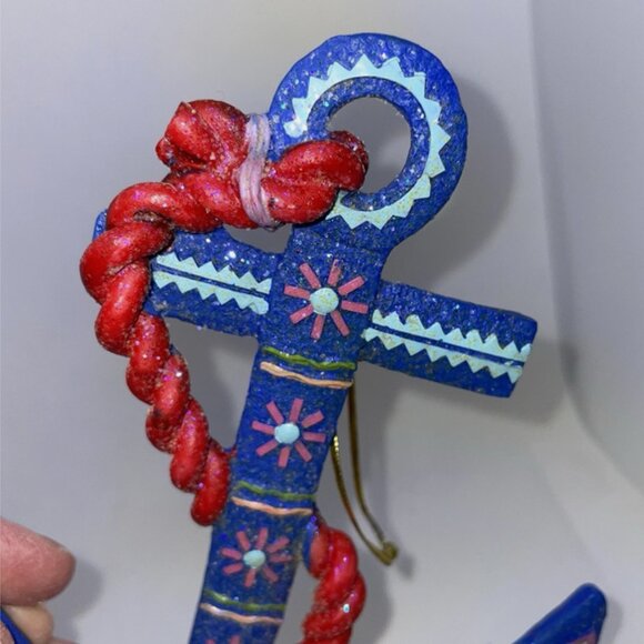 Nautical Boat Anchor Christmas Ornament 7 in Blue Hand Painted - Picture 3 of 4